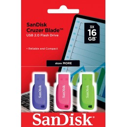 Pendrive SanDisk USB 16GB CruzerBlade (pack 3 colores)