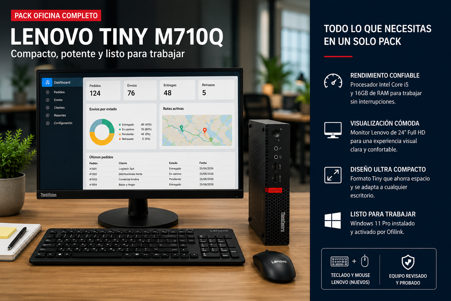 Lenovo Tiny M710Q kit oficina completo