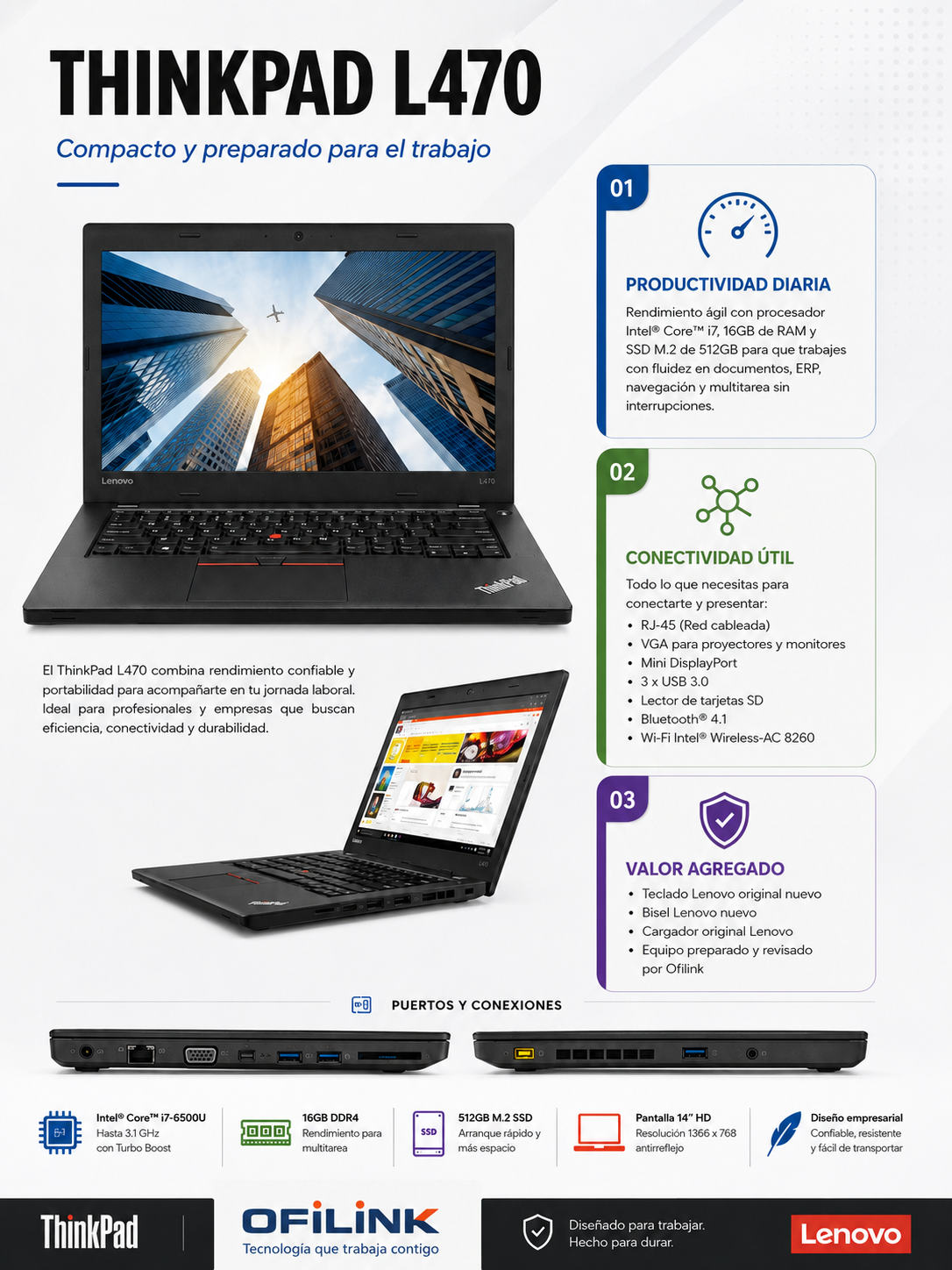 Lenovo ThinkPad L470 en oficina administrativa