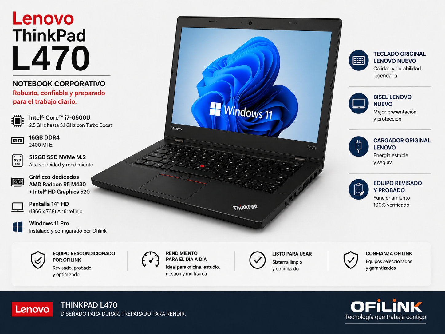 Lenovo ThinkPad L470 puertos conectividad y valor agregado